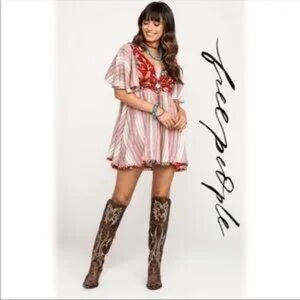 Free People Under The Sun Bohemian Tunic Dress Red Print size XS